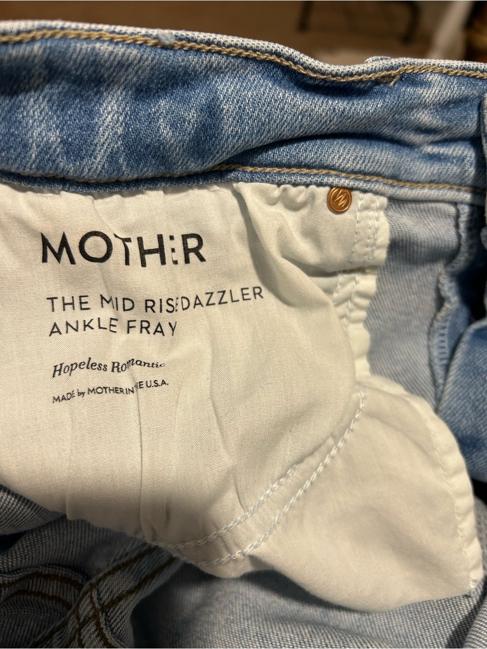 MOTHER The Mid Rise Dazzler Ankle Fray distressed W 15 with stretch Inseam 26.5 - Picture 6 of 8